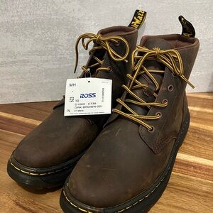 Dr. Martens Dark Brown Leather Boots with Yellow Laces